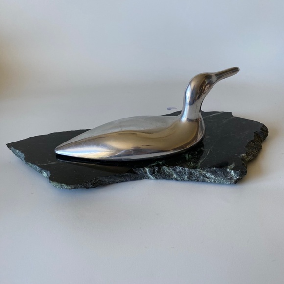 Vintage Haselton Sculpture: Aluminium LOON on Marble Base, Signed, Collectible - Picture 6 of 15